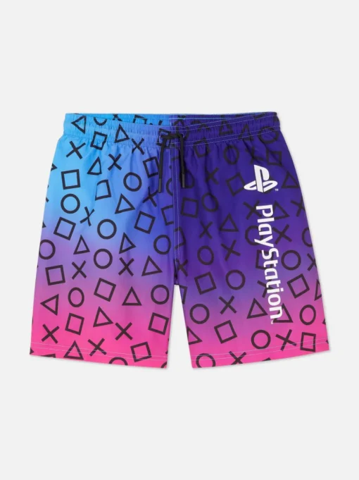 Długie szorty z efektem ombre i motywem PlayStation