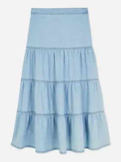 Jeansowa warstwowa spódnica maxi