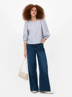 Popelinowa bluzka z bufiastymi rękawami