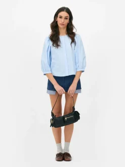 Popelinowa koszula z bufiastymi rękawami