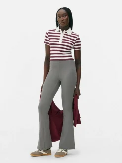 Prążkowane Legginsy z poszerzanymi nogawkami