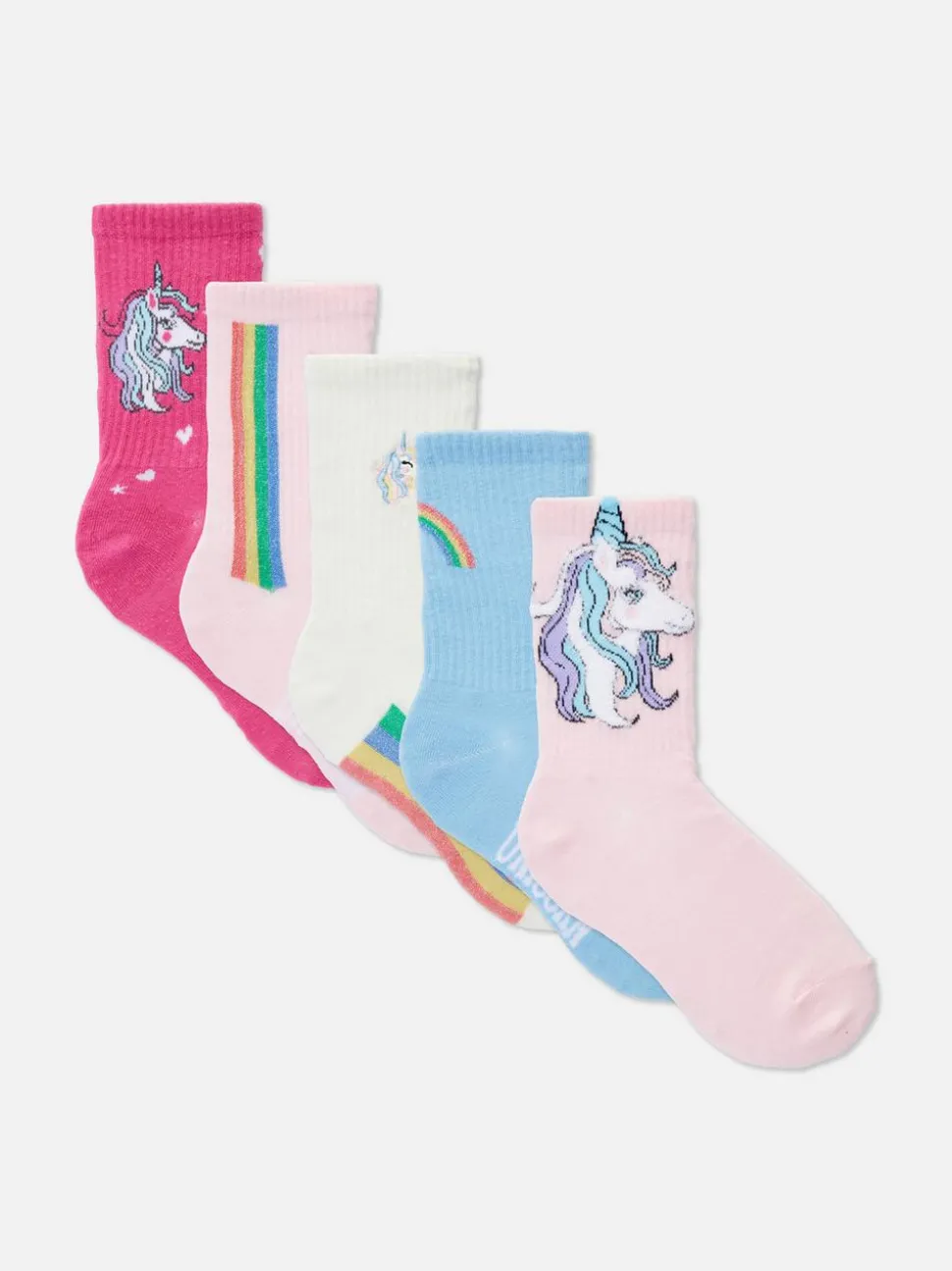 Prążkowane stopki z motywem jednorożca, 5 par