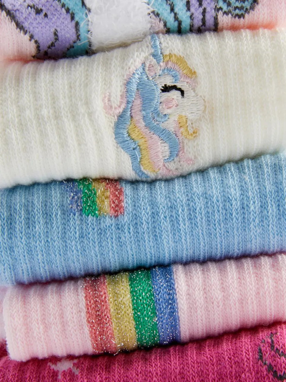 Prążkowane stopki z motywem jednorożca, 5 par