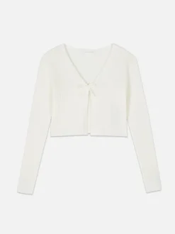 Prążkowany kardigan z wiązaniem z przodu