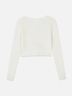 Prążkowany kardigan z wiązaniem z przodu