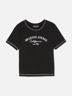 Prążkowany T-shirt z krótkim rękawem