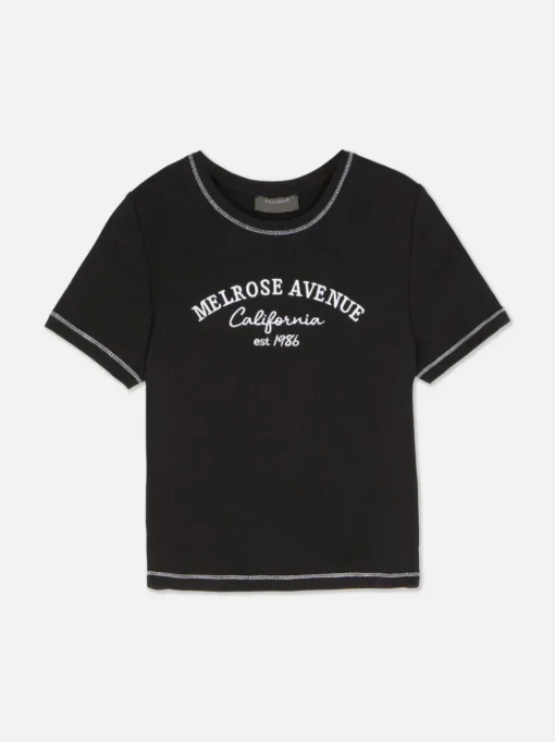 Prążkowany T-shirt z krótkim rękawem
