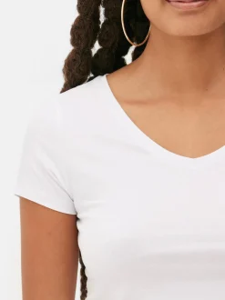 Rozciągliwy T-shirt z dekoltem w serek