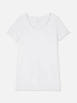 Rozciągliwy T-shirt z dekoltem w serek