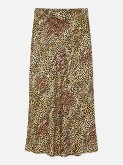 Satynowa spódnica midi z nadrukiem