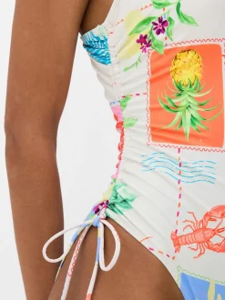 Strój kąpielowy z marszczeniami i wiązaniem z boku