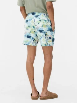Szorty kąpielowe ze sznurkiem w akwarelowe kwiaty