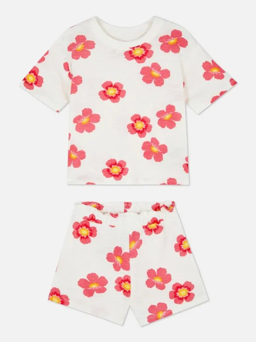 T-shirt i szorty w kwiaty, zestaw