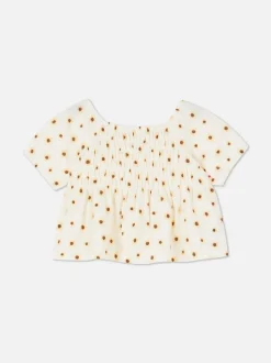 T-shirt z marszczoną fakturą i motywem słonecznika