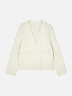 Zapinany na guziki sweter rozpinany z dekoltem w serek
