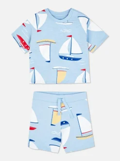 Zestaw z T-Shirtem i szortami ze wzorem w statki