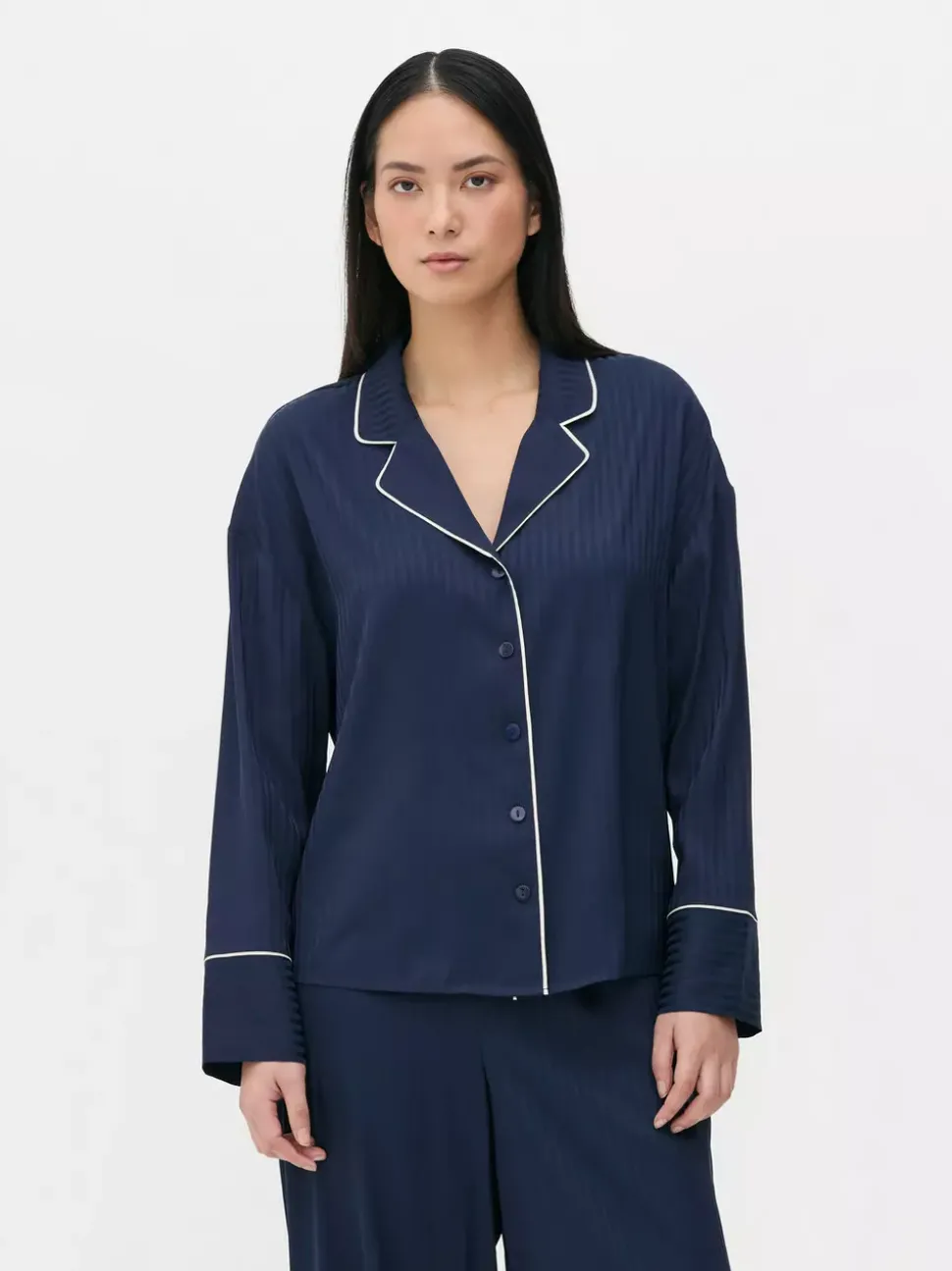 Żakardowa góra od piżamy z długim rękawem