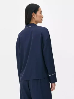 Żakardowa góra od piżamy z długim rękawem