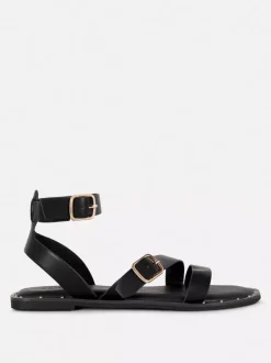 Asymetryczne sandały ze sztucznej skóry z ćwiekami