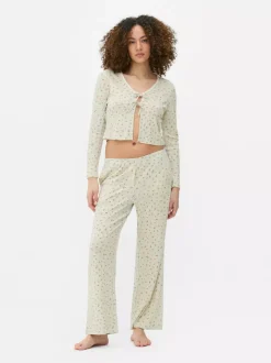 Ażurowa góra od piżamy z długim rękawem i nadrukiem