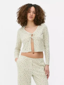 Ażurowa góra od piżamy z długim rękawem i nadrukiem