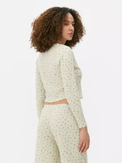 Ażurowa góra od piżamy z długim rękawem i nadrukiem