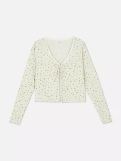 Ażurowa góra od piżamy z długim rękawem i nadrukiem