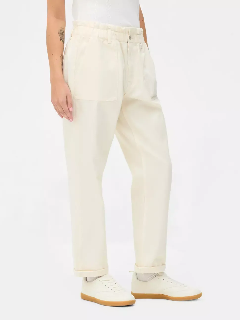 Bawełniane spodnie typu paper bag