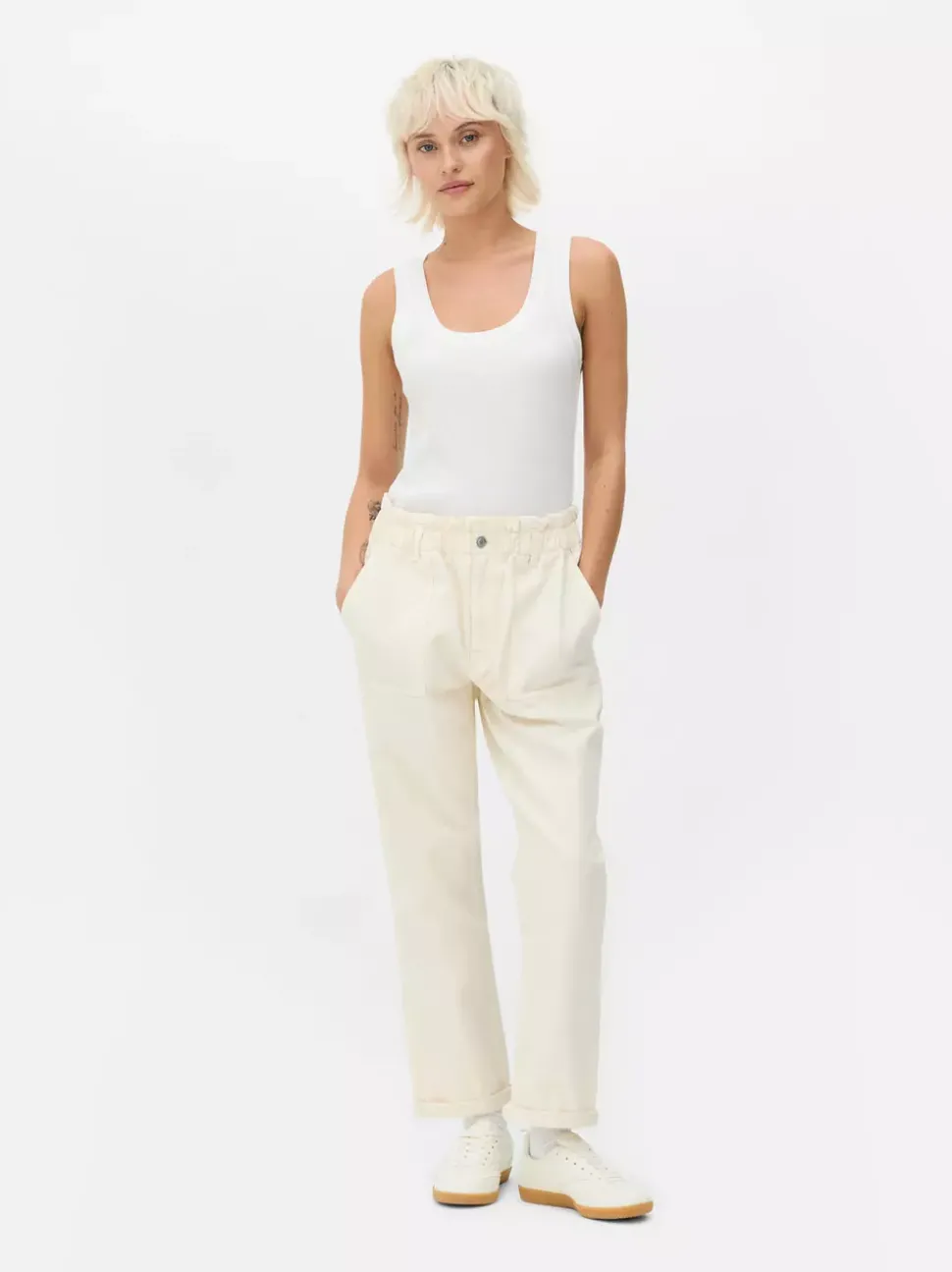 Bawełniane spodnie typu paper bag