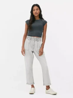 Bawełniane spodnie typu paper bag