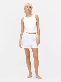 Białe tkane szorty piżamowe