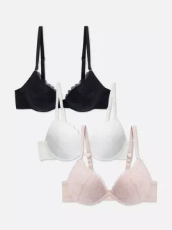 Biustonosz typu push-up z kwiecistej koronki, 3 szt.
