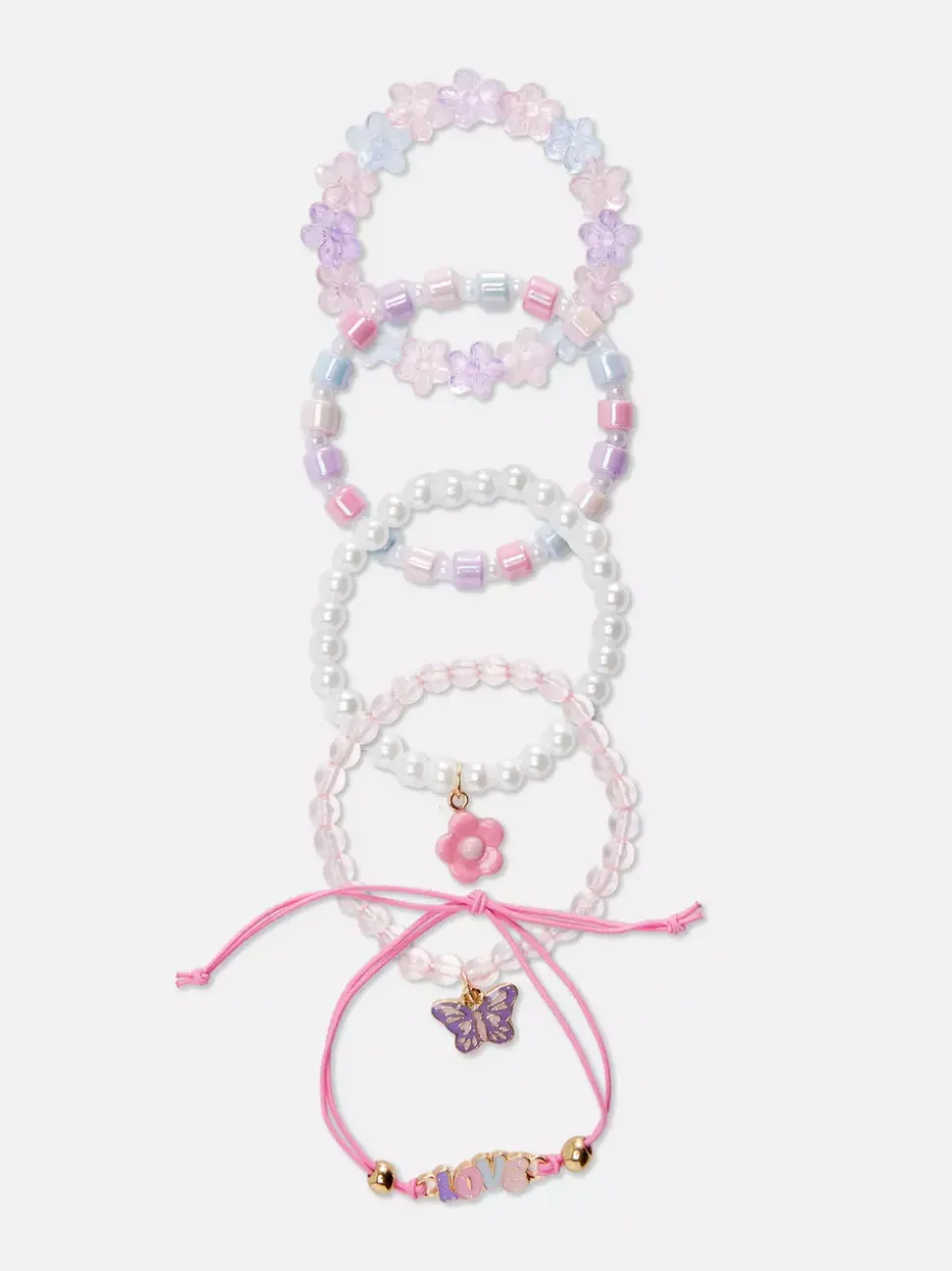 Bransoletki z zawieszkami i napisem Love, 5 szt.