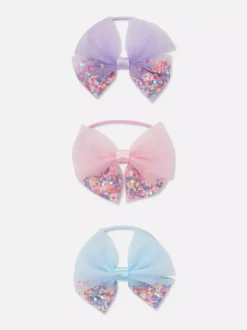 Brokatowe gumki do włosów z kokardką, 3 szt.