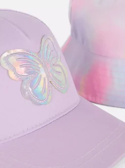 Czapka z motylem i kapelusz wędkarski we wzór ombré