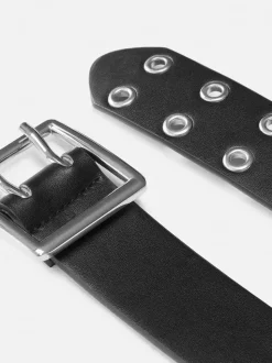 Czarny pasek z podwójnymi oczkami i przelotkami