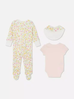 3-częściowy zestaw ubranek w kwiaty dla noworodka