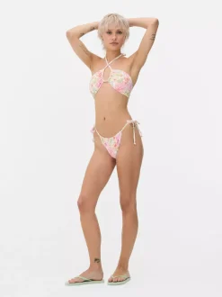 Dół od bikini z wiązaniem po bokach w kwiaty