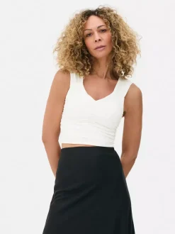 Dżersejowa koszulka bez rękawów z marszczeniami