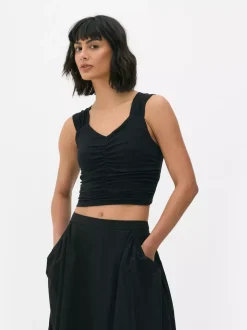 Dżersejowa koszulka bez rękawów z marszczeniami