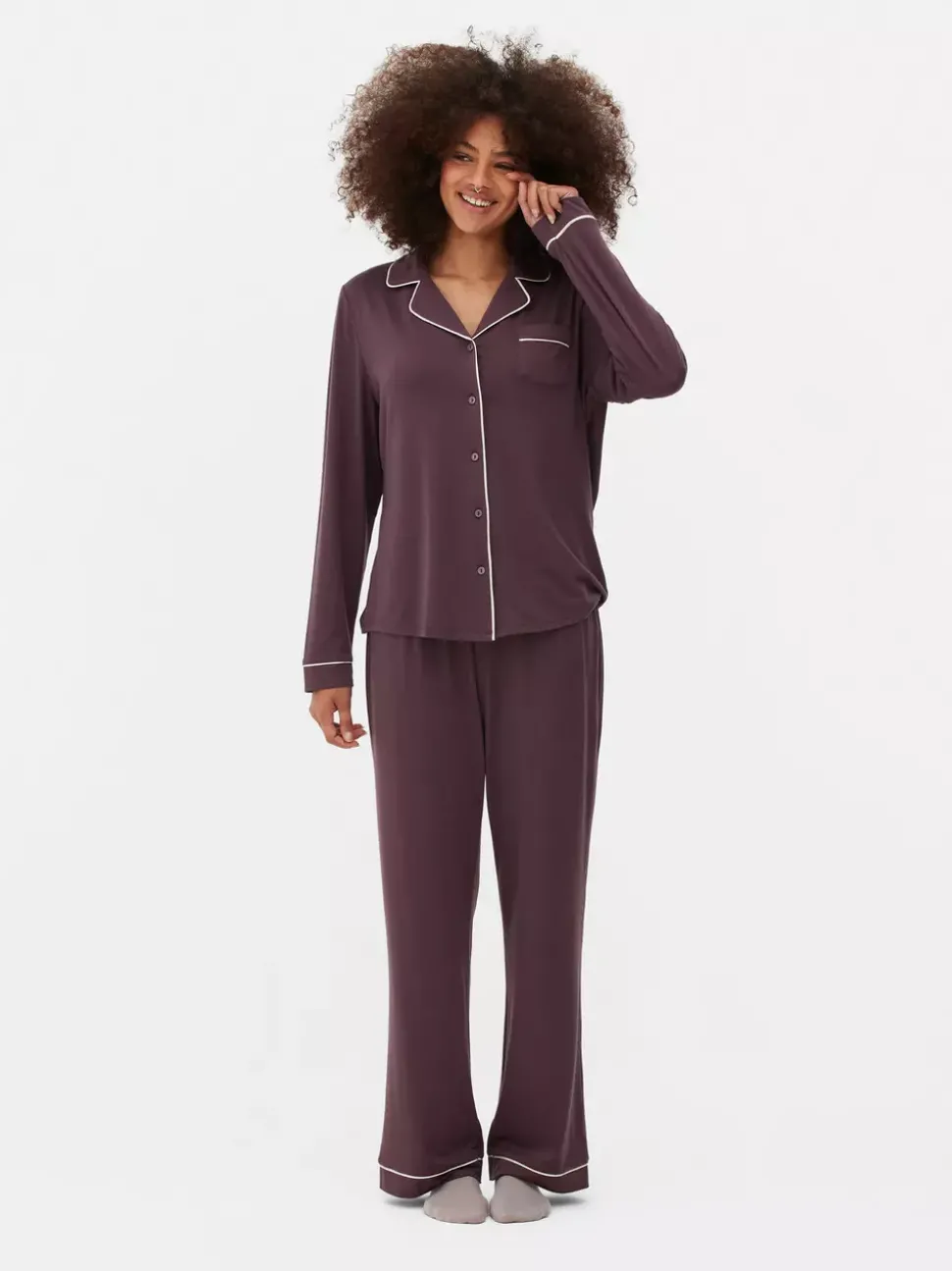 Dżersejowa piżama typu boyfriend z długim rękawem