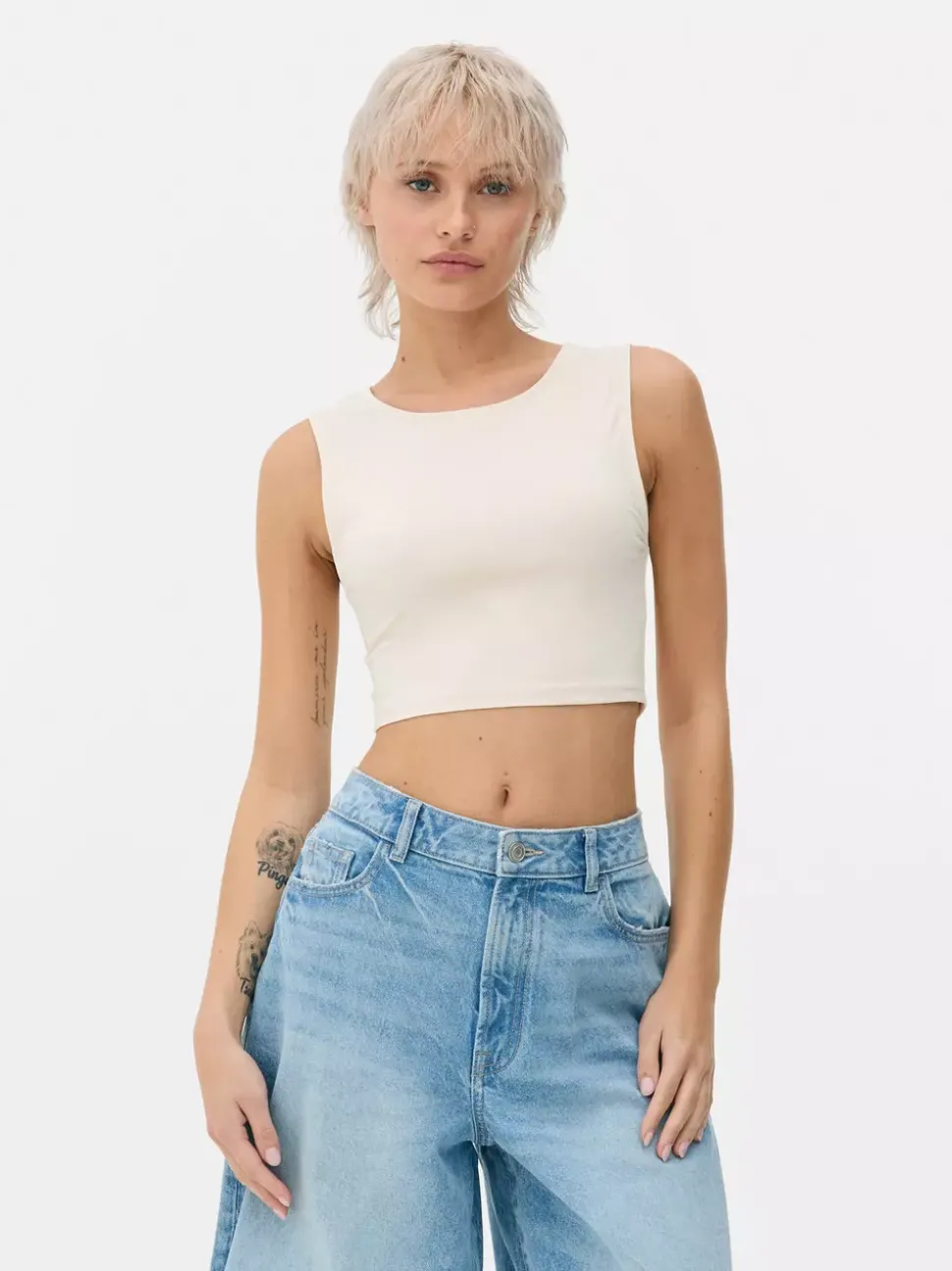 Dżersejowy top bez rękawów z efektem drugiej skóry