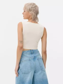 Dżersejowy top bez rękawów z efektem drugiej skóry