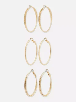 Duże teksturowane kolczyki koła, 3 pary