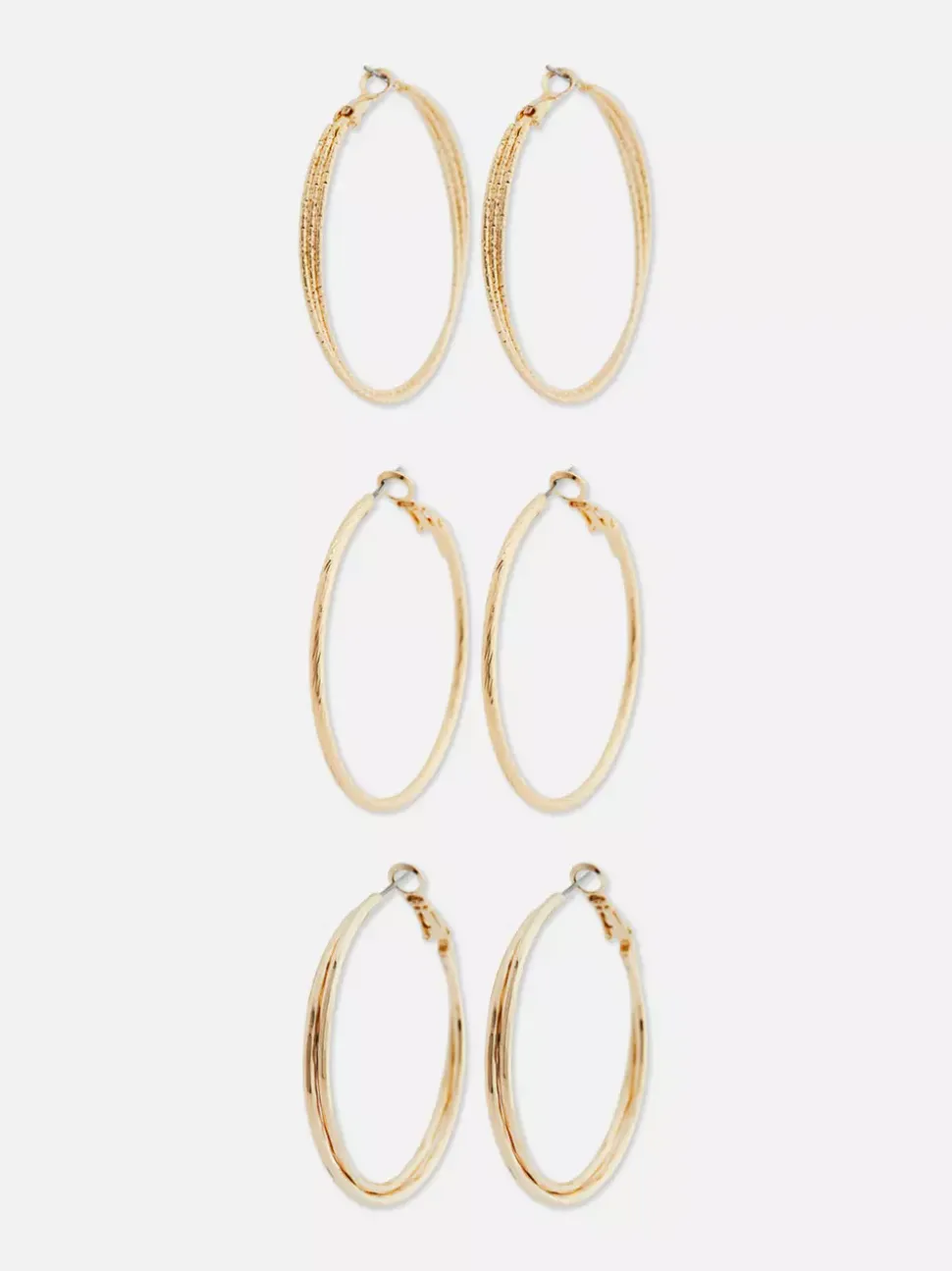 Duże teksturowane kolczyki koła, 3 pary