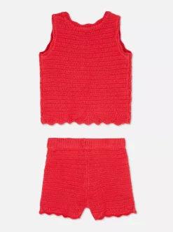 Dzianinowa koszulka bez rękawów i szorty, komplet