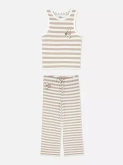 Dzianinowa piżama w paski z motywem Kubusia Puchatka