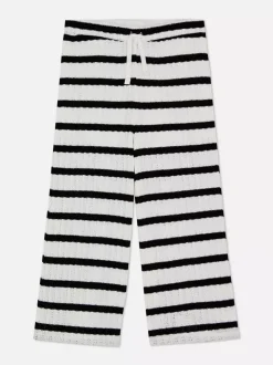 Dzianinowe spodnie w paski ze sznurkiem