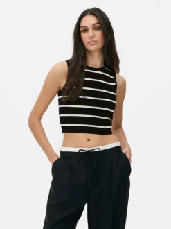 Dzianinowy top bez rękawów z okrągłym dekoltem