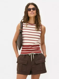 Dzianinowy top bez rękawów z okrągłym dekoltem